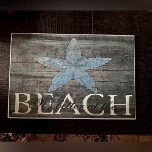 Blue starfish beach sign with a vintage look coastal beachy nautical patio pool